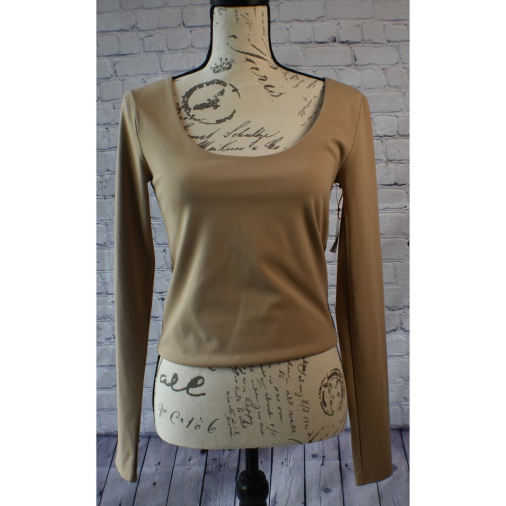 NWT Open Edit Smooth Edit Scoop Neck Top Tan Natural Women’s Size M